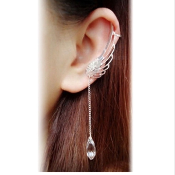 Angel Wing Silver Ear Cuff Tassel Chain Ear Clip - Picture 4 of 7